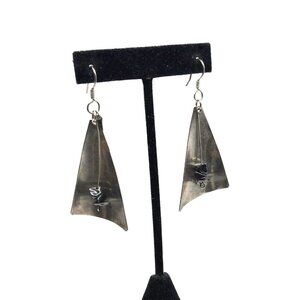 Vintage Mexican Sterling Silver Modernist Dangle Earrings Sculptural 925